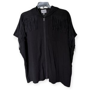Lynn Ritchie Silver Hooded Fringe Zip Front Poncho in Black Size Medium/Large